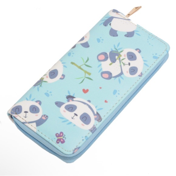 Accessories - Women Zip Around Organizer Wallet PU Clutch (Blue Panda)